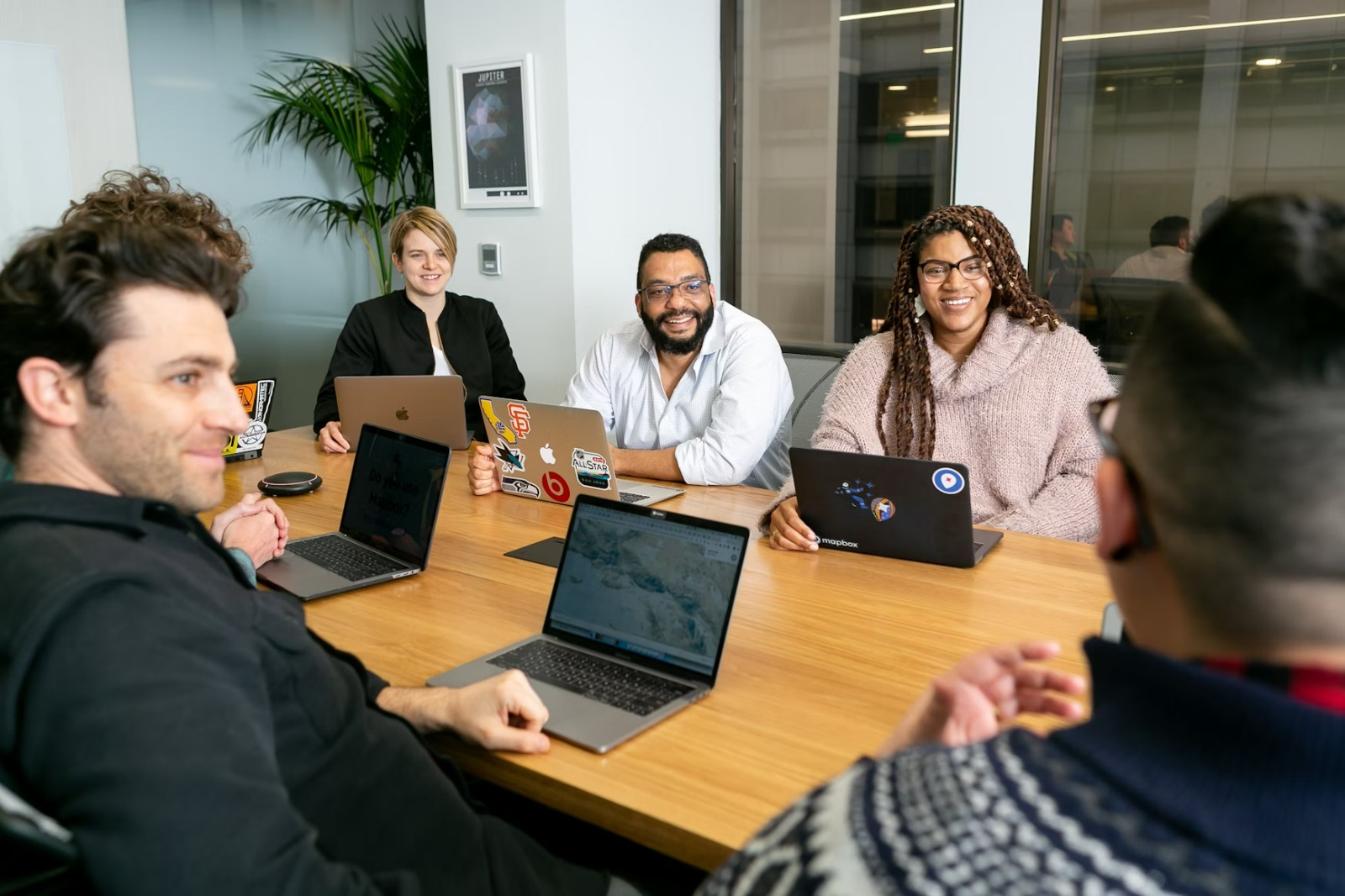 Team collaborating around a table